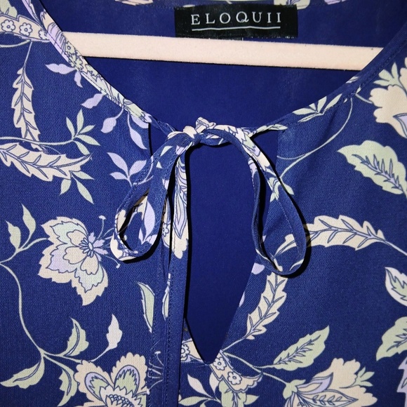 Eloquii Shift Dress Long Sleeve Tie-Neck Keyhole Ruffled Floral Navy Blue W 22 - Picture 6 of 7